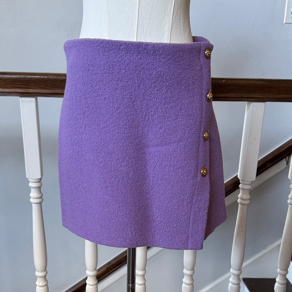 Lilac Button-Accent Wool Mini Skirt